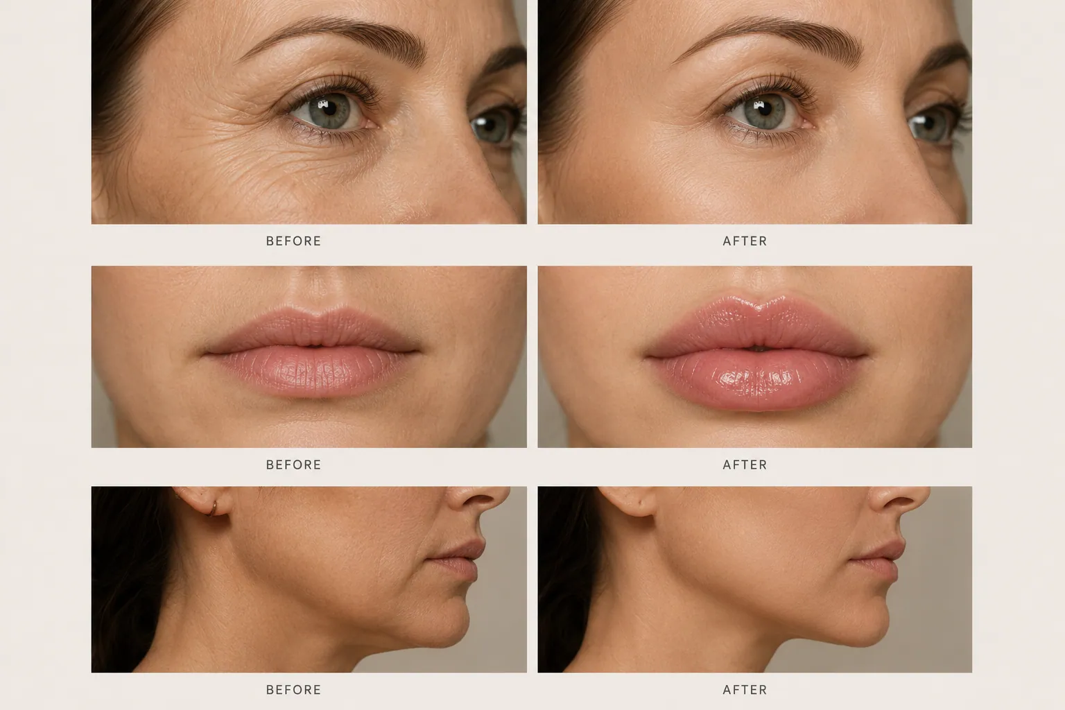 Before and after results from neurotoxin, dermal filler, and skin rejuvenation treatments