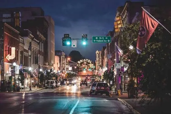 Downtown Bristol after dark.